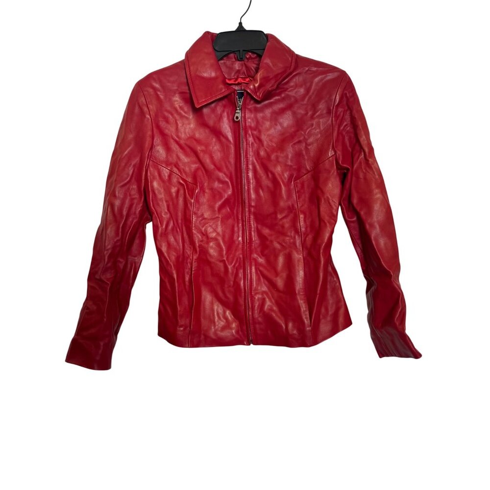 Saguaro Genuine Leather Womens Jacket Small Red Zip Front